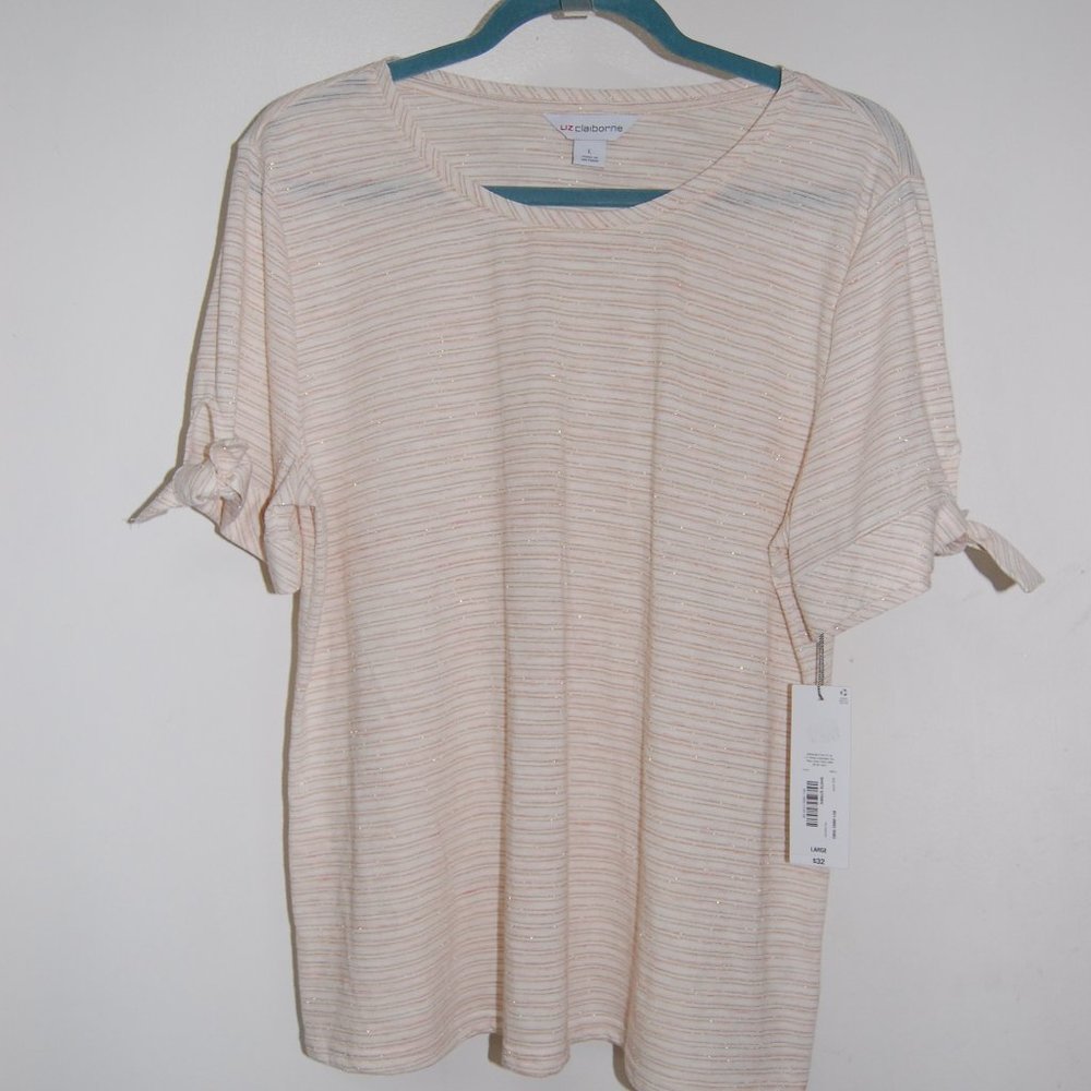 NWT, Liz Claiborne, striped, tie sleeve tee